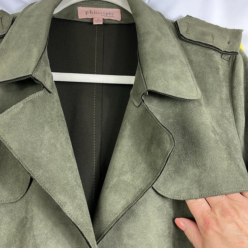Philosophy faux leather trench belt wrap Sz M olive green - Picture 6 of 13